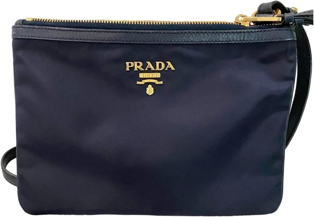 Prada Tessuto Nylon Blue Double Zip Calf Leather Crossbody Bag 1BH046
