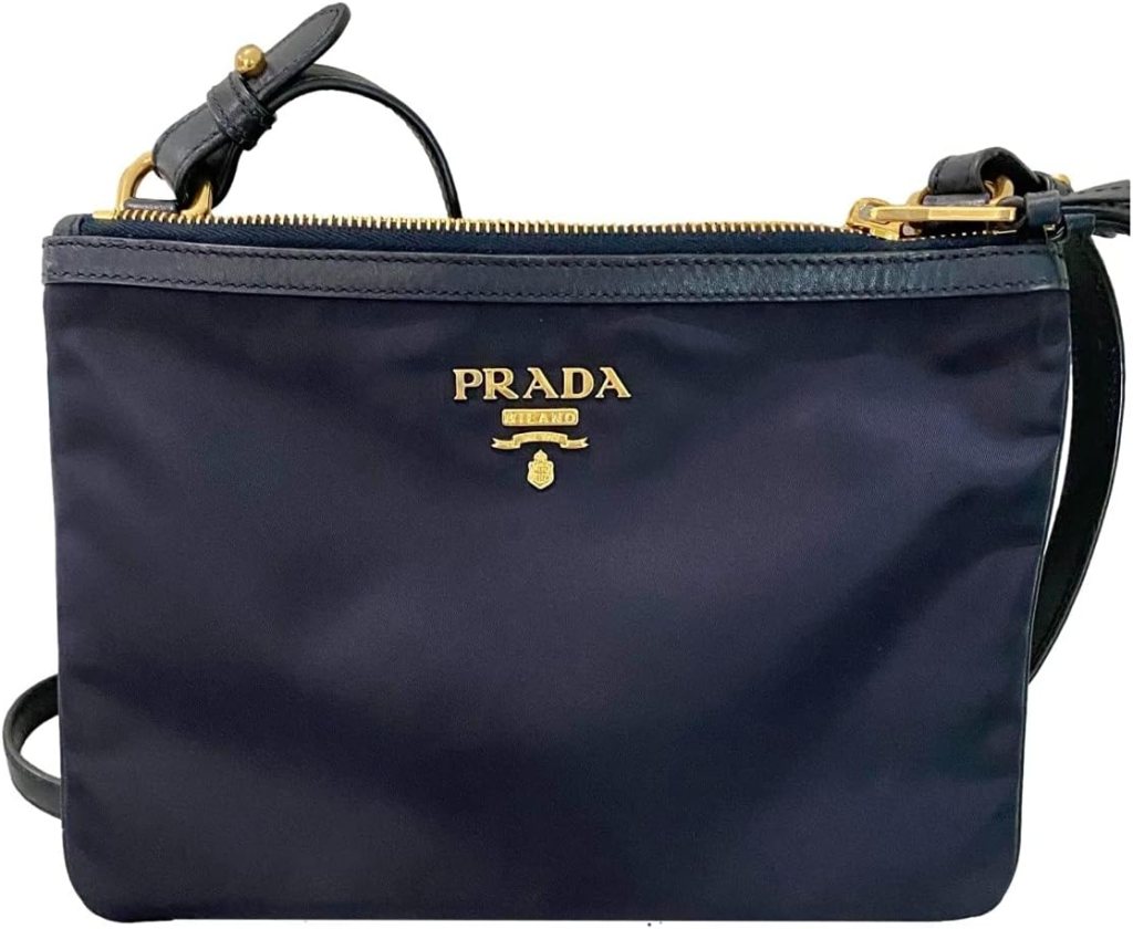 Prada Tessuto Nylon Blue Double Zip Calf Leather Crossbody Bag 1BH046