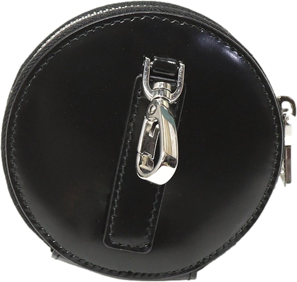 Prada Triangle Logo Plaque Black Leather Round Mini Pouch Keychain Prada Triangle Logo Plaque Black Leather Round Mini Pouch Keychain