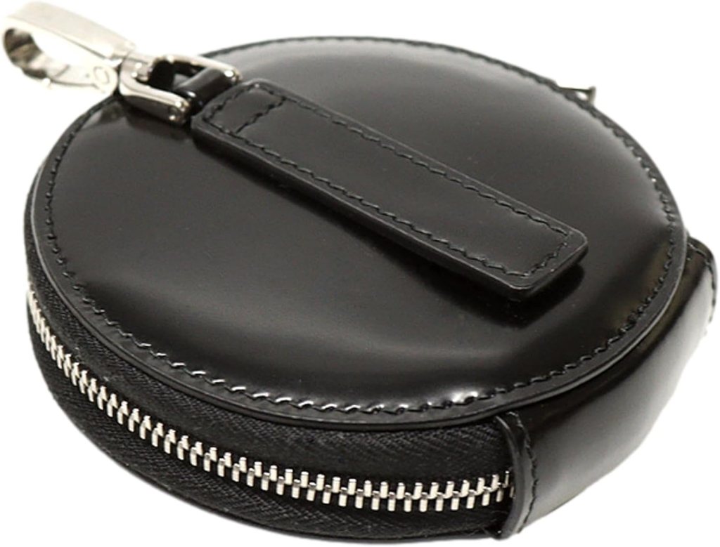 Prada Triangle Logo Plaque Black Leather Round Mini Pouch Keychain Prada Triangle Logo Plaque Black Leather Round Mini Pouch Keychain