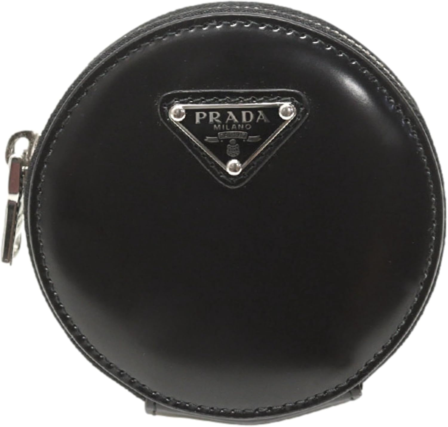 prada-triangle-logo-plaque-black-leather-round-mini-pouch-keychain