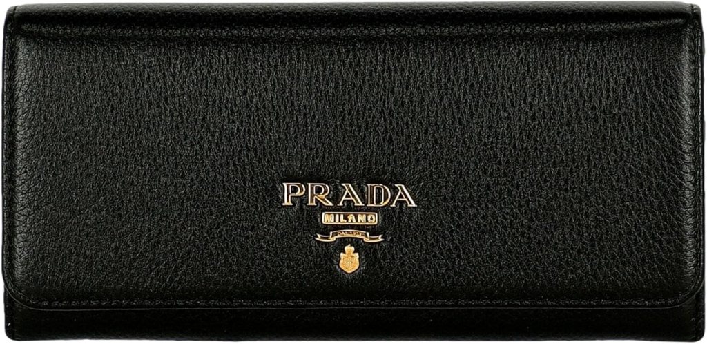 Prada Womens Vitello Grain Black Leather ID Holder Continental Long Wallet