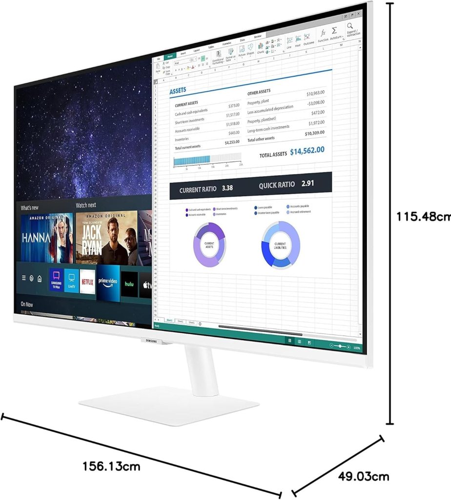 SAMSUNG 27 M50B Series FHD Smart Monitor w/Streaming TV, 4ms, 60Hz, HDMI, HDR10, Watch Netflix, YouTube and More, Slimfit Camera, IoT Hub, Mobile Connectivity, 2022, LS27BM501ENXZA, White