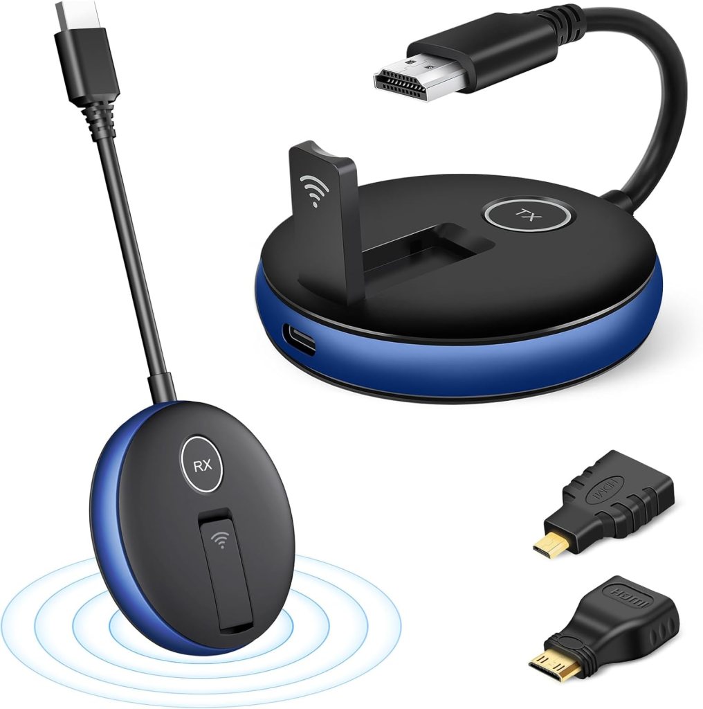 Wireless HDMI Transmitter and Receiver- Plug and Play Wirelessly Extender Kit, 5.8G/2.4G Multi-TV Expansion (UP to 4RX), 50M/165FT @60Hz- Streaming Video from Laptop/PC to HDTV/Monitor/Projector