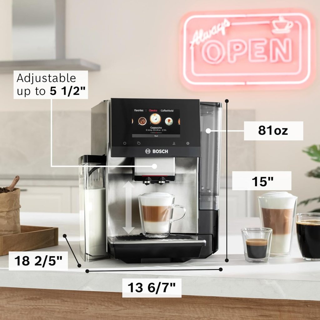 Bosch TQU60703 800 Series VeroCafe Fully Automatic Espresso Machine with Home Connect, 36 Beverage Varieties with Coffee World, Cup Warmer, Double Cup, Integrated Milk Container, in Stainless Steel