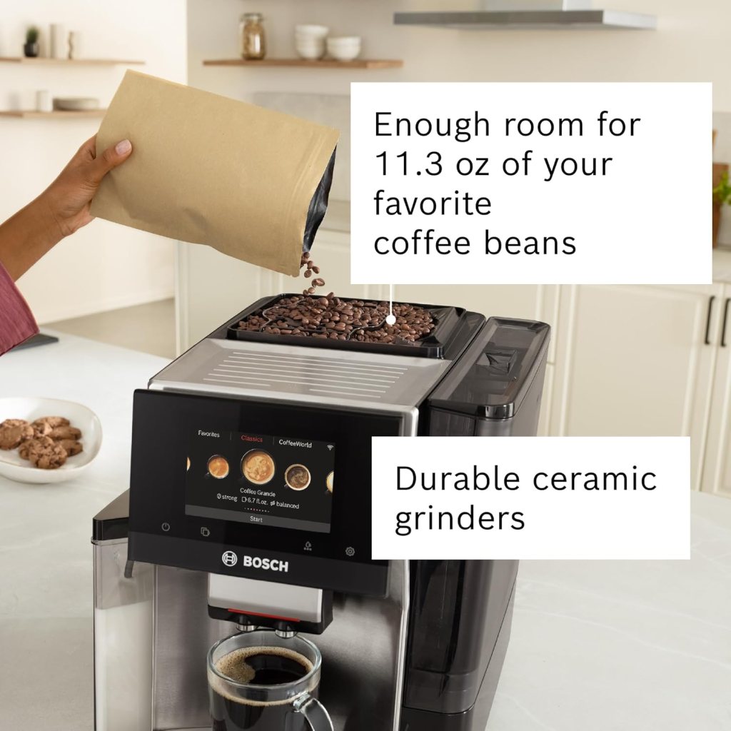 Bosch TQU60703 800 Series VeroCafe Fully Automatic Espresso Machine with Home Connect, 36 Beverage Varieties with Coffee World, Cup Warmer, Double Cup, Integrated Milk Container, in Stainless Steel