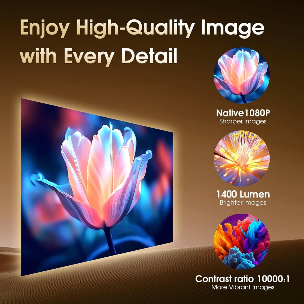 [Built-in App] Mini Projector 1920*1080P 4K Support Projector with Mouse Portable Projector with WiFi and Bluetooth 180° Adjustable Auto Keystone HDMI/TV Stick/USB/PS5/Laptop, with HDMI Cable  Mouse