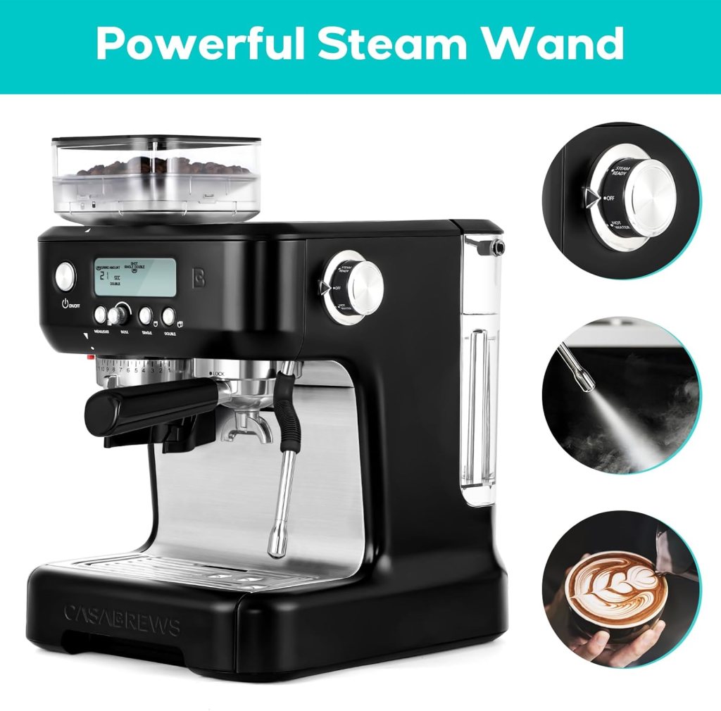 CASABREWS 5700Pro Espresso Machine with Grinder, Professional Cappuccino Latte Machine with Powerful Milk Frother Steam Wand, Barista Espresso Maker with LCD Display, Gifts for Family, Black CASABREWS 5700Pro Espresso Machine with Grinder, Professional Cappuccino Latte Machine with Powerful Milk Frother Steam Wand, Barista Espresso Maker with LCD Display, Gifts for Family, Black