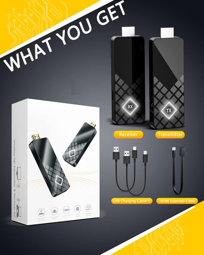 HDMI Wireless Transmitter and Receiver, 4K Decode 1080P Output 5G Portable HDMI Wireless Display Adapter, Truly Plug&Play for Streaming Video/Audio from Laptop/PC to TV/Projector/Monitor, 165FT/50M HDMI Wireless Transmitter and Receiver, 4K Decode 1080P Output 5G Portable HDMI Wireless Display Adapter, Truly Plug&Play for Streaming Video/Audio from Laptop/PC to TV/Projector/Monitor, 165FT/50M