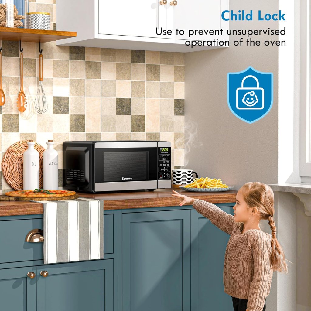 Kenmore KMCMWP09S2-09 Countertop Microwave 6 Auto-Preset Menus, Child Lock, Defrost  Express Cooking Features, 900 Watt, 0.9 Cu Ft, Stainless Steel