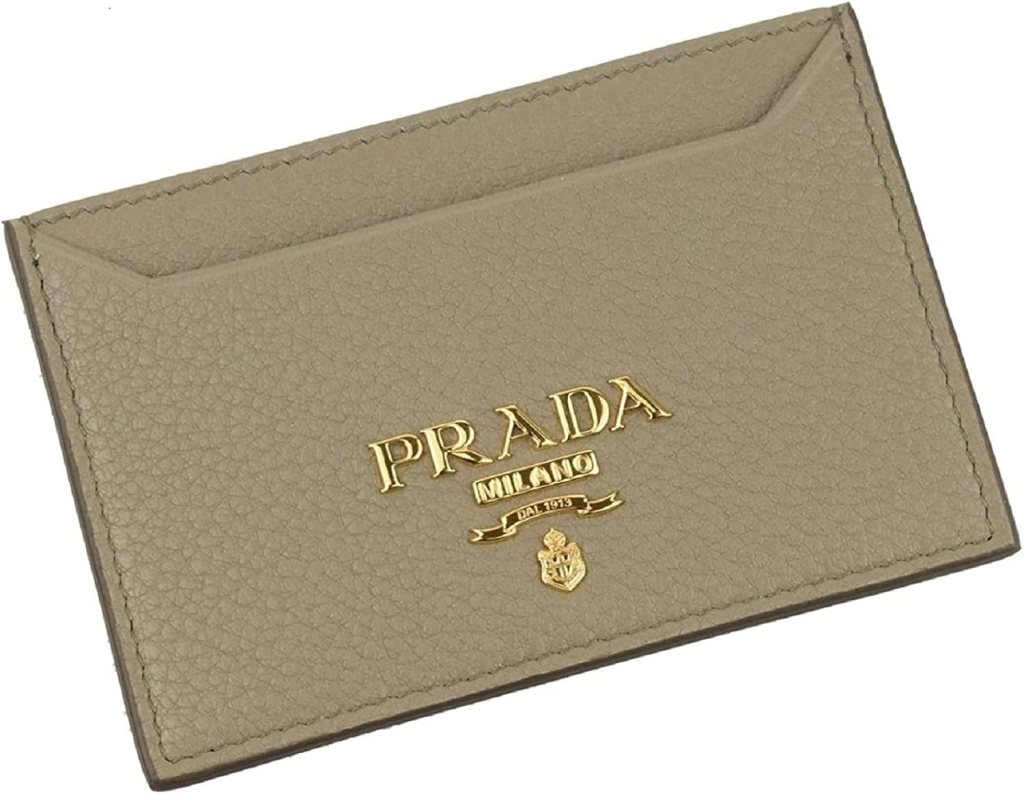 Prada Vitello Grain Leather Argilla Grey Card Holder Gold Logo 1MC208 Prada Vitello Grain Leather Argilla Grey Card Holder Gold Logo 1MC208