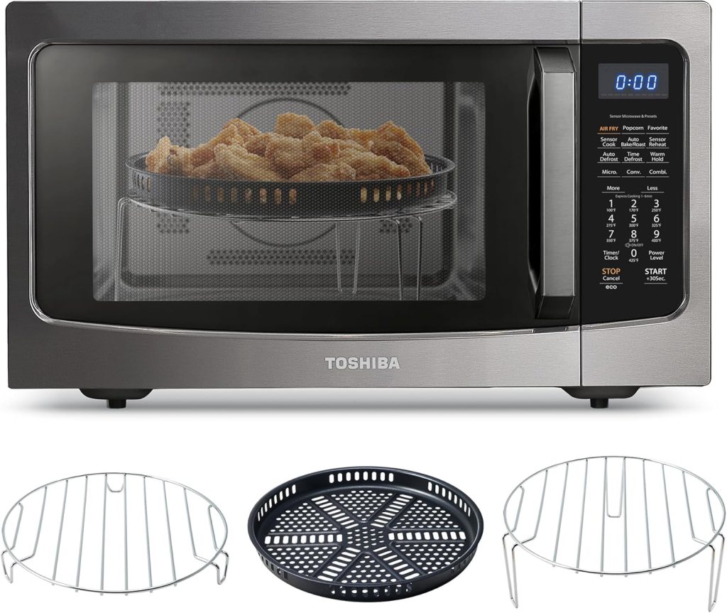 Toshiba Air Fryer Combo 4-in-1 Countertop Microwave Oven, Smart Sensor, Convection, Mute Function, Position Memory 13.6 Turntable, 1.5 Cu Ft, 1000W, Black, ML-EC42P(BS)