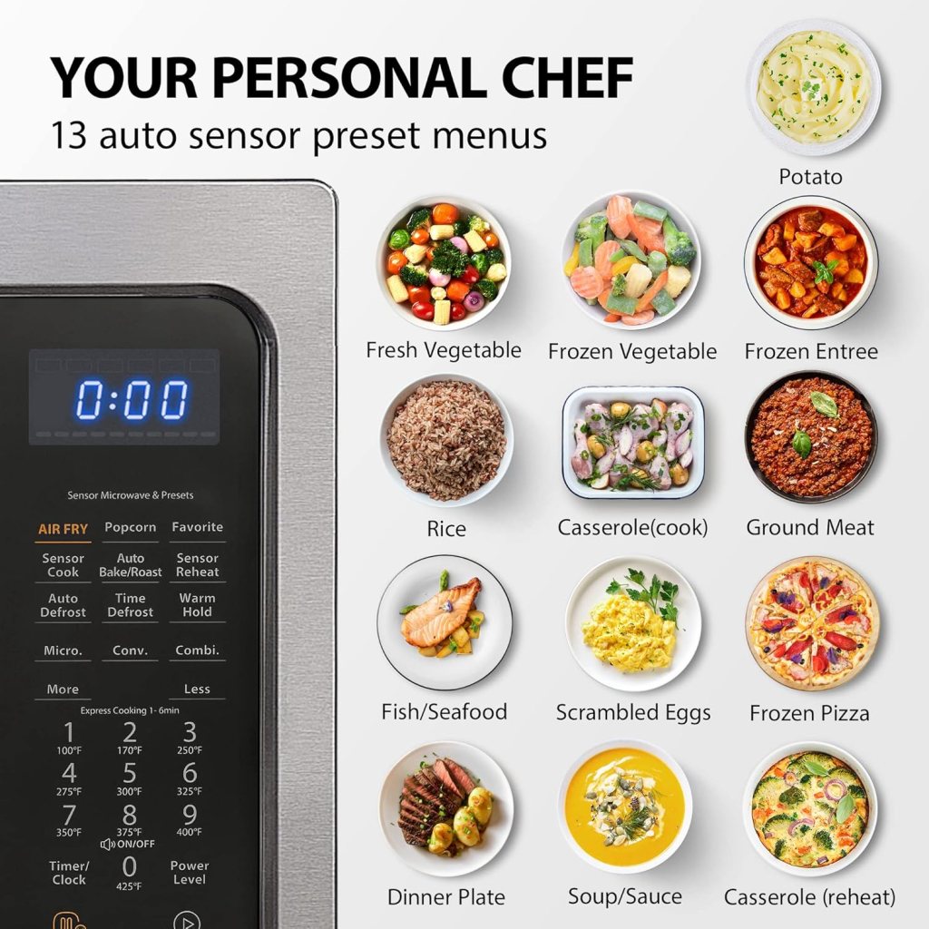 Toshiba Air Fryer Combo 4-in-1 Countertop Microwave Oven, Smart Sensor, Convection, Mute Function, Position Memory 13.6 Turntable, 1.5 Cu Ft, 1000W, Black, ML-EC42P(BS)