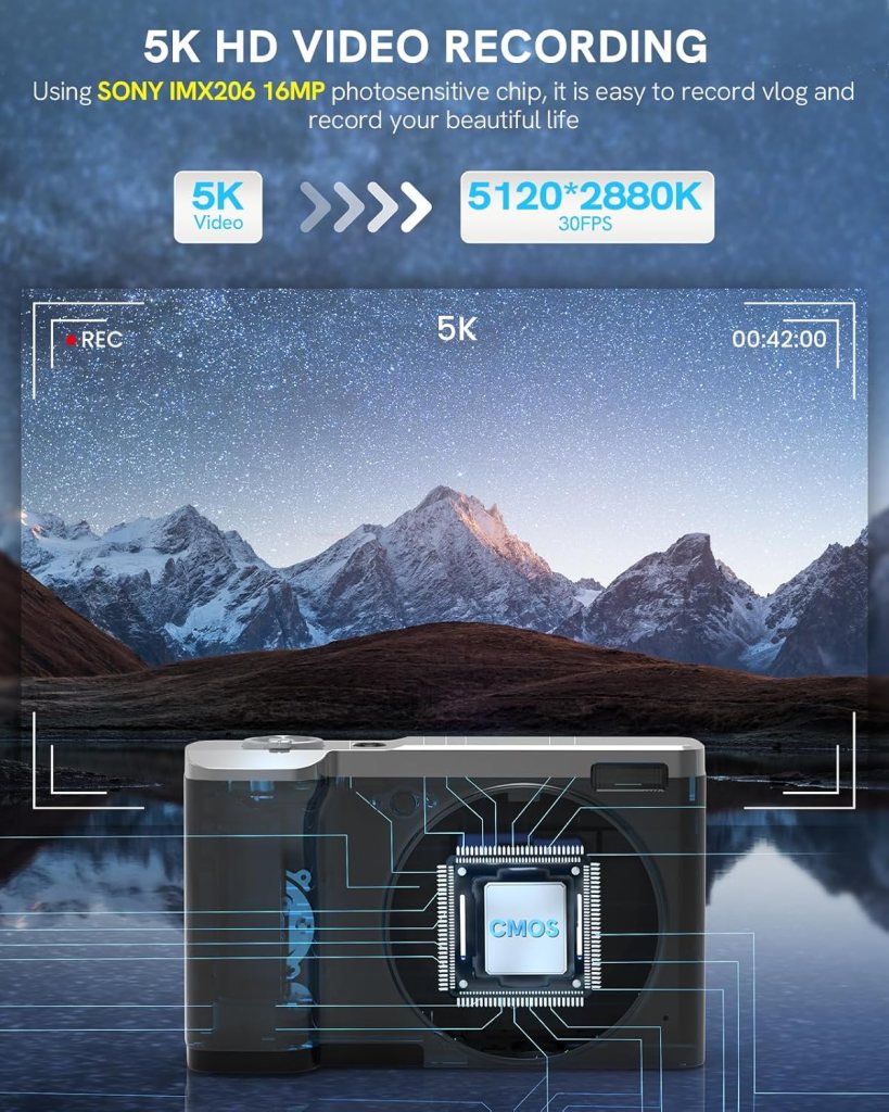 5K Digital Camera 56MP Cameras for Photography Autofocus,10X Optical Zoom Vlogging Compact Camera with Front and Rear Camera,6-Axis Anti-Shake,Touch Screen with 64GB SD Card,2 Batteries 5K Digital Camera 56MP Cameras for Photography Autofocus,10X Optical Zoom Vlogging Compact Camera with Front and Rear Camera,6-Axis Anti-Shake,Touch Screen with 64GB SD Card,2 Batteries