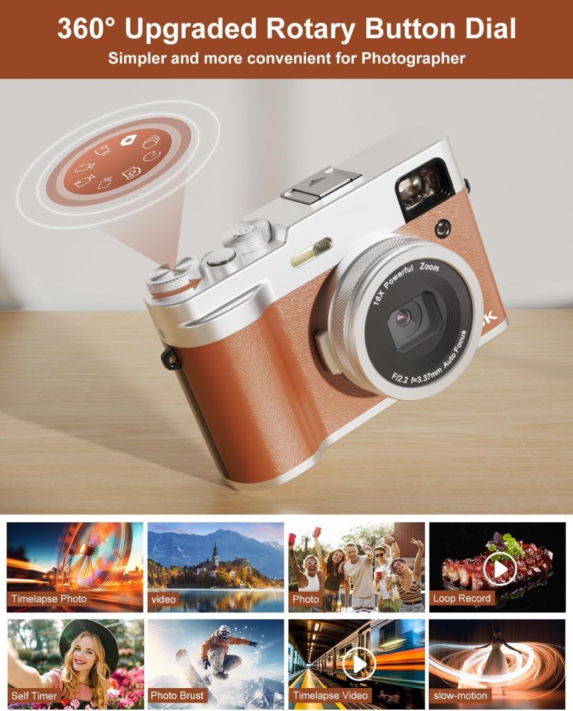 5K Digital Camera for Photography, 48MP Autofocus Vlogging Camera with Viewfinder  Dual Camera, 16X Digital Zoom Point and Shoot Cameras with 32GB SD Card 2 Batteries Compact Travel Camera