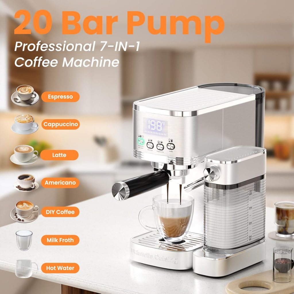 Espresso Machine 20 Bar Cappuccino Latte Machine with Automatic Milk Frother,Temperature Control LED Display StainlessSteel Dual Heat System Coffee Maker with ESE Pod Filter for Home Espresso Machine 20 Bar Cappuccino Latte Machine with Automatic Milk Frother,Temperature Control LED Display StainlessSteel Dual Heat System Coffee Maker with ESE Pod Filter for Home
