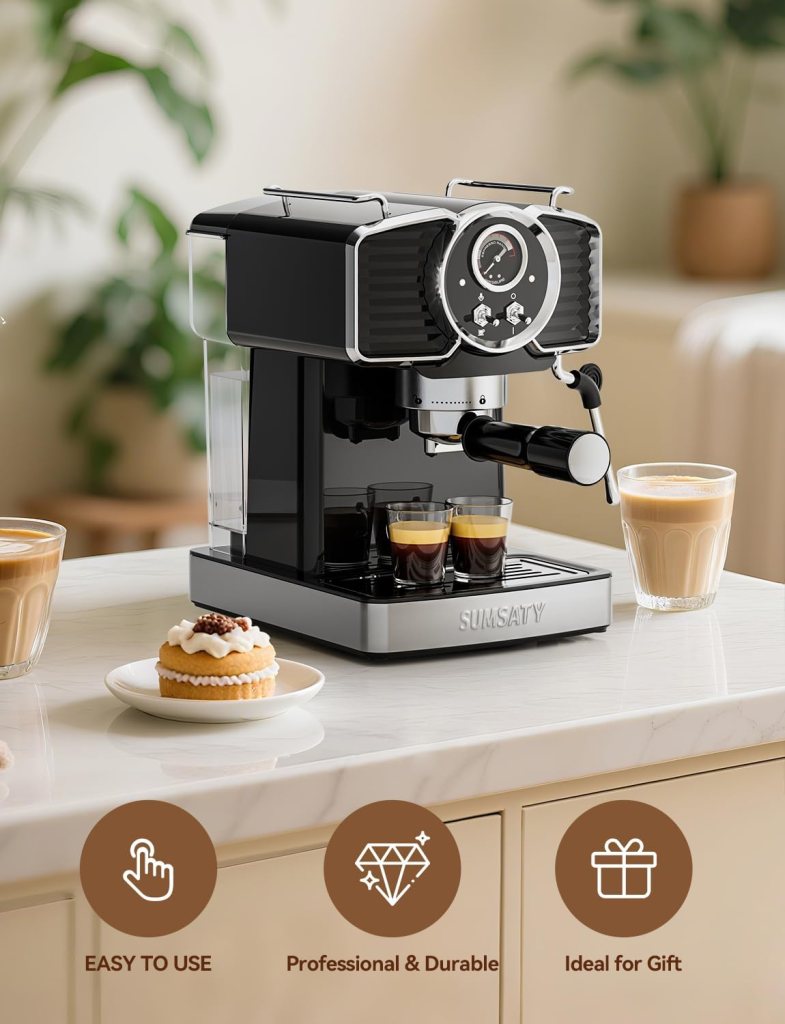 Espresso Machine 20 Bar, Professional Espresso Maker with Milk Frother Steamer Wand, Espresso Coffee Machine Black, Cappuccino Latte Machine for Home, Retro, 1.8L Removable Water Tank Espresso Machine 20 Bar, Professional Espresso Maker with Milk Frother Steamer Wand, Espresso Coffee Machine Black, Cappuccino Latte Machine for Home, Retro, 1.8L Removable Water Tank