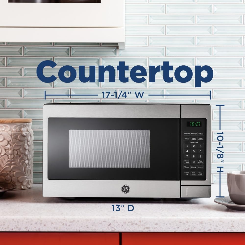 GE ‎JEM3072SHSS Microwave Oven 700 Watts, Auto or Manual Defrost Option, Kitchen Essentials for The Countertop, 0.7 Cubic Feet Capacity, Stainless Steel