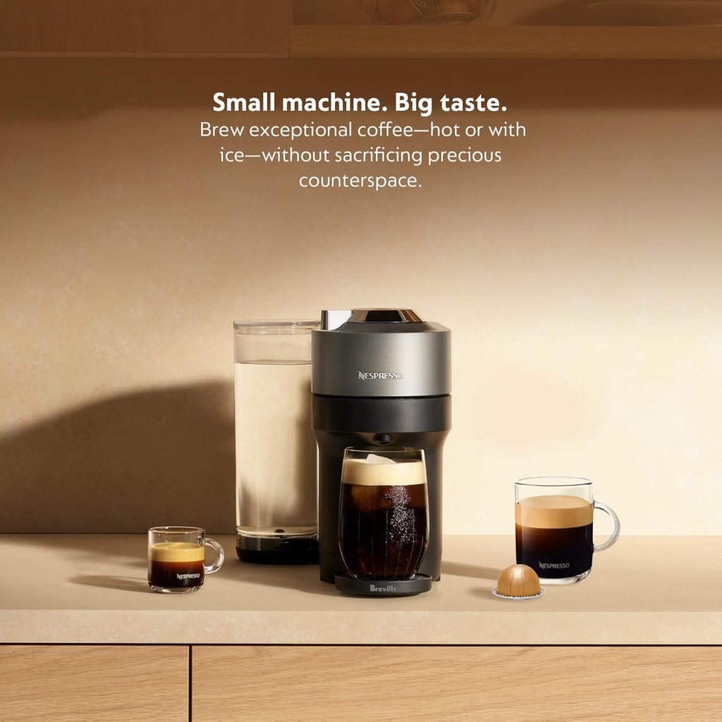 Nespresso Limited-Edition Vertuo Pop+ Coffee and Espresso Maker by Breville, Matte Black Gold