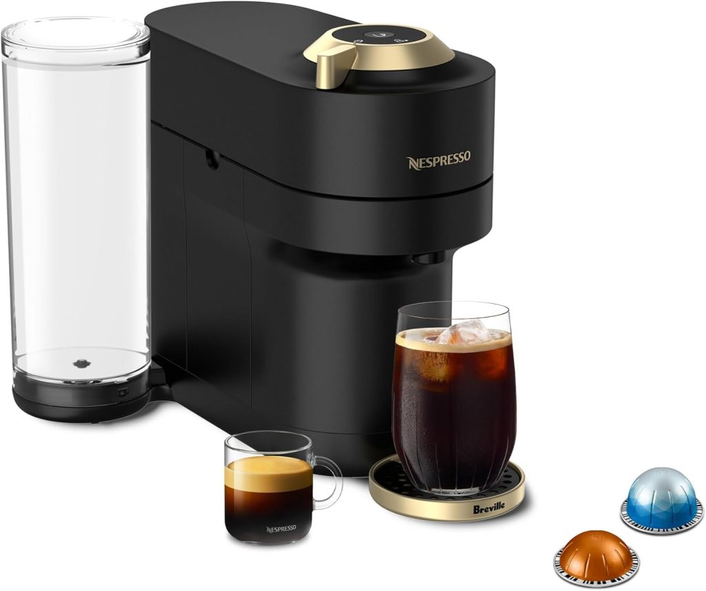 Nespresso Limited-Edition Vertuo Pop+ Coffee and Espresso Maker by Breville, Matte Black Gold
