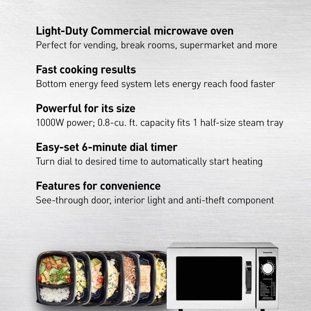 Panasonic NE-1025F Compact Light-Duty Countertop Commercial Microwave Oven with 6-Minute Electronic Dial Control Timer, Bottom Energy Feed, 1000W, 0.8 Cu. Ft. Capacity Silver Panasonic NE-1025F Compact Light-Duty Countertop Commercial Microwave Oven with 6-Minute Electronic Dial Control Timer, Bottom Energy Feed, 1000W, 0.8 Cu. Ft. Capacity Silver