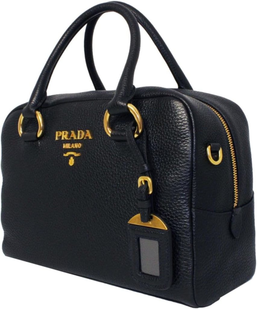 Prada Black Leather Stripe Strap Satchel Handbag