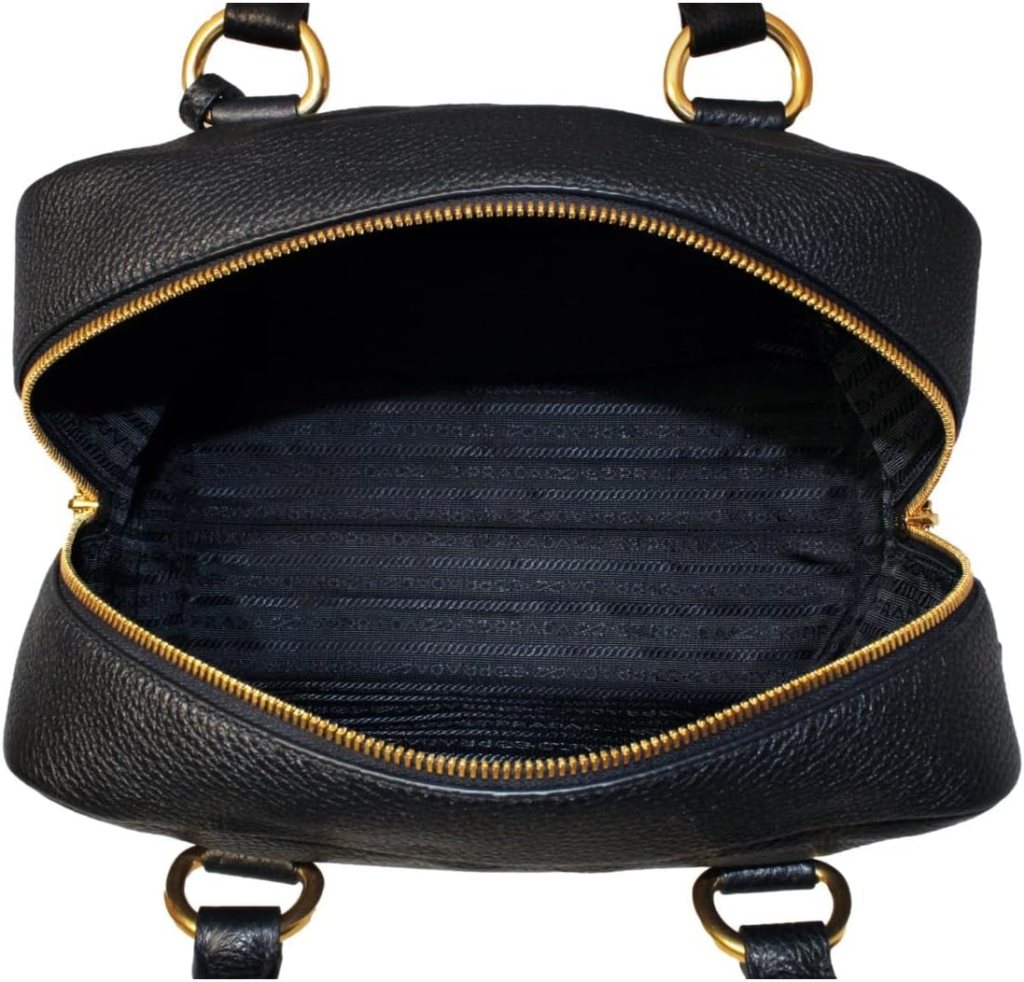 Prada Black Leather Stripe Strap Satchel Handbag