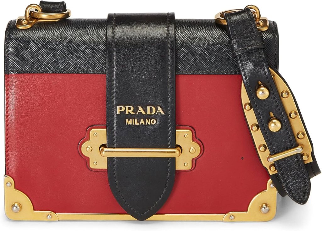Prada, Pre-Loved Red  Black Leather Cahier Crossbody, Red : Luxury Stores