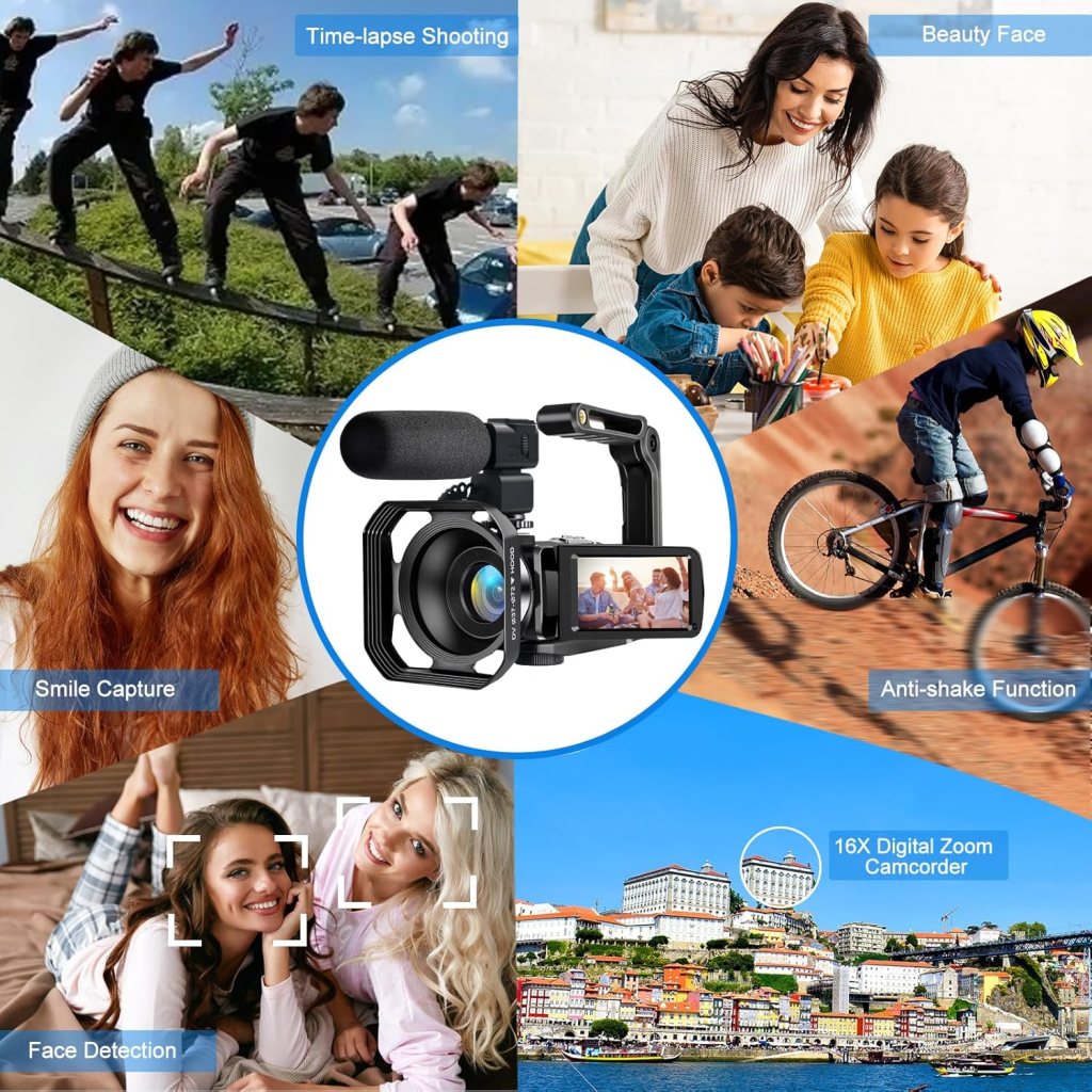 4K Video Camera, Camcorder 48MP Ultra HD WiFi Vlogging Camera for YouTube 18X Zoom 3.0 Touch Screen Digital Camera with Microphone, Stabilizer, Lens Hood, Remote, 2 Batteries