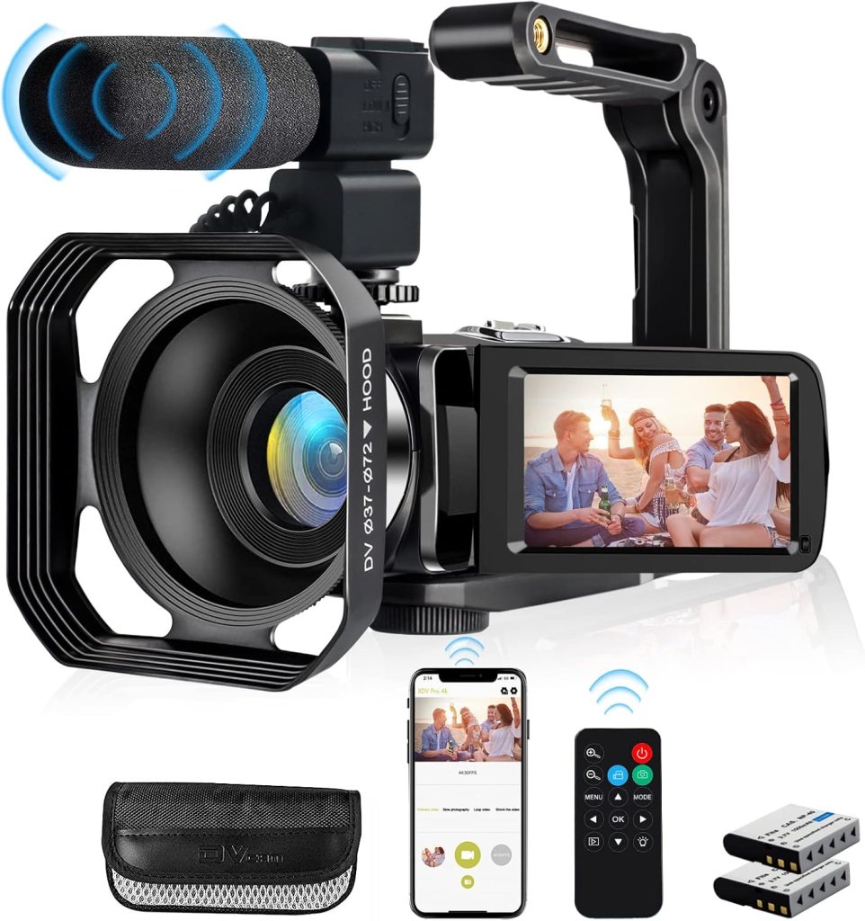4K Video Camera, Camcorder 48MP Ultra HD WiFi Vlogging Camera for YouTube 18X Zoom 3.0 Touch Screen Digital Camera with Microphone, Stabilizer, Lens Hood, Remote, 2 Batteries