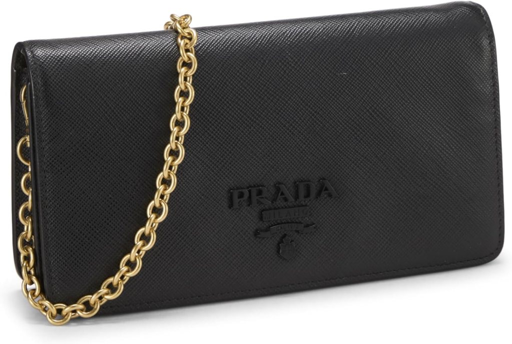 Prada, Pre-Loved Black Saffiano Leather Wallet On Chain (WOC), Black : Luxury Stores