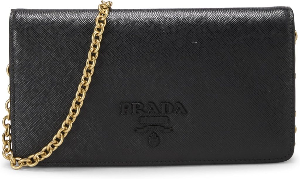Prada, Pre-Loved Black Saffiano Leather Wallet On Chain (WOC), Black : Luxury Stores