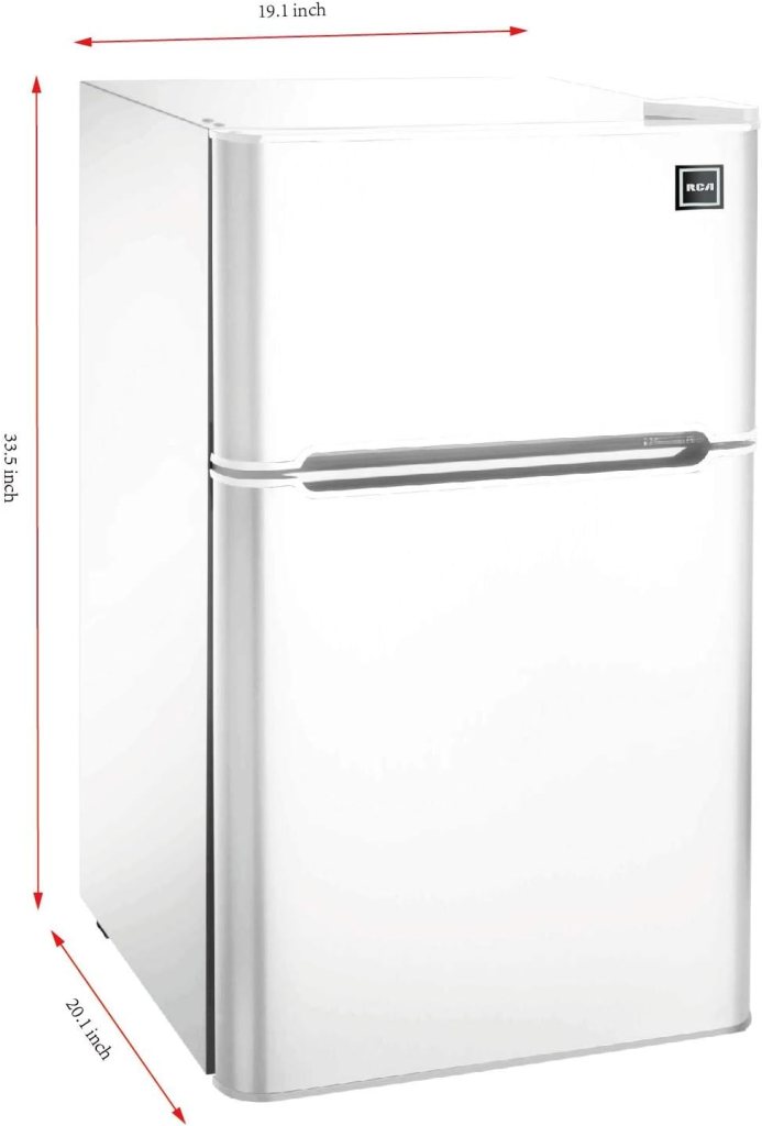 RCA RFR836 3.2 Cu Ft 2 Door Fridge and Freezer, Stainless Steel RCA RFR836 3.2 Cu Ft 2 Door Fridge and Freezer, Stainless Steel