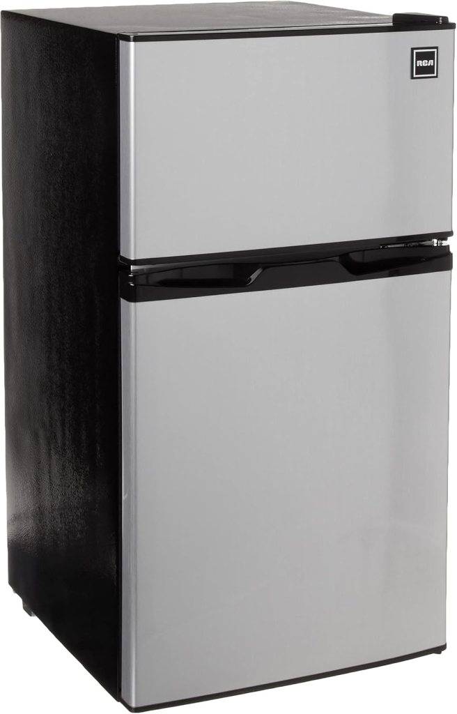 RCA RFR836 3.2 Cu Ft 2 Door Fridge and Freezer, Stainless Steel RCA RFR836 3.2 Cu Ft 2 Door Fridge and Freezer, Stainless Steel