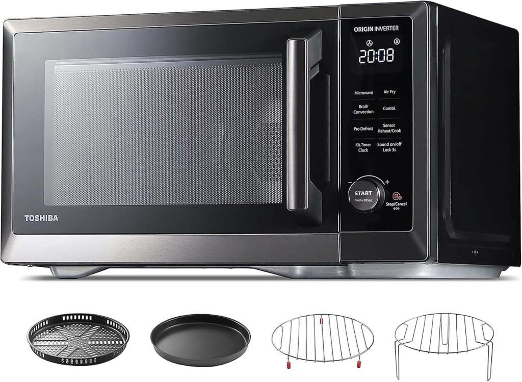 TOSHIBA Countertop Microwave Oven Air Fryer Combo, Inverter, Convection, Broil, Speedy Combi, Even Defrost, Humidity Sensor, Mute Function, 27 Auto Menu47 Recipes, 1.0 cu.ft/30QT, 1000W