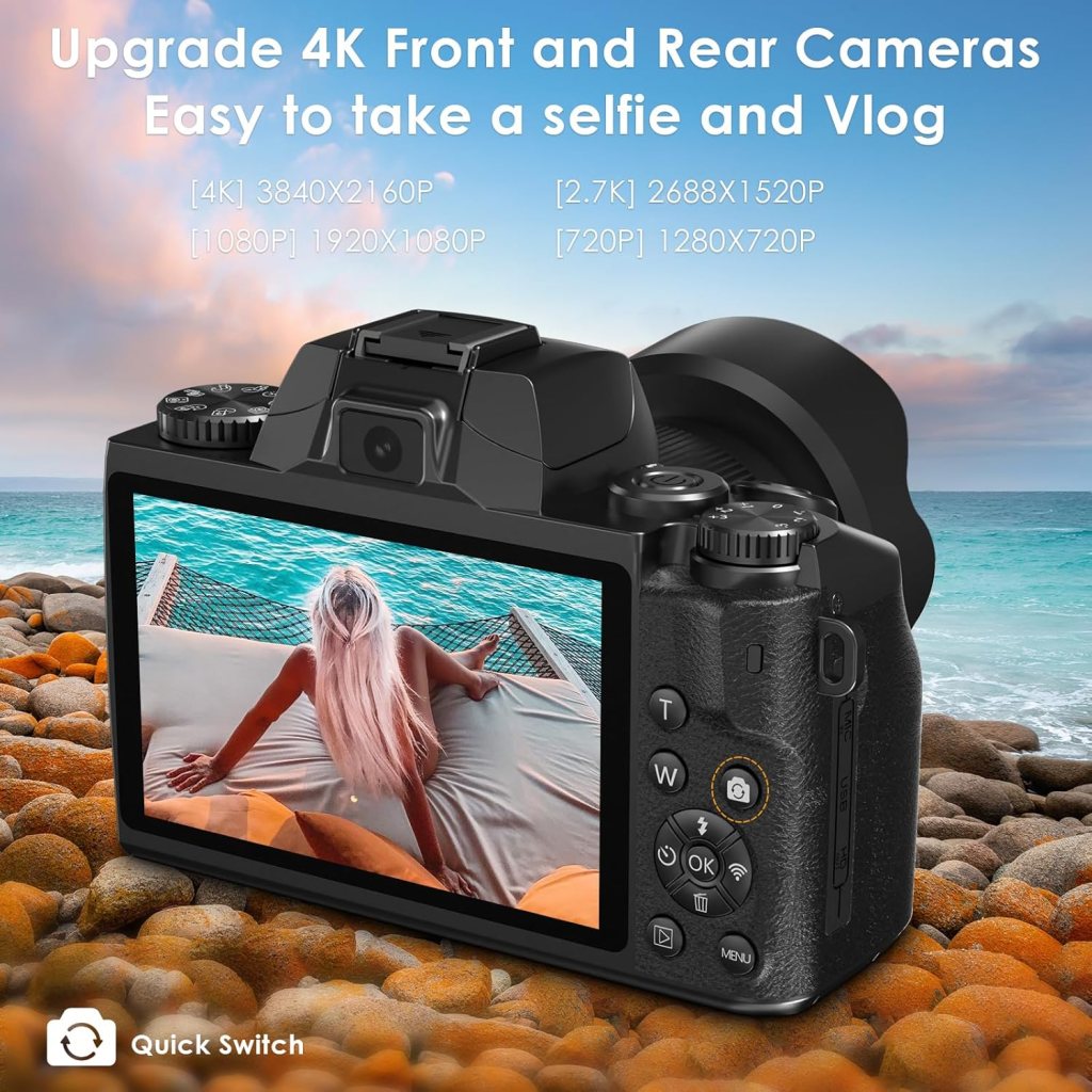 VJIANGER 2024 Upgrade 4K Digital Camera for Photography Vlogging - 64MP, WiFi, 52mm Fixed Lens, 4.0 Touch Screen, 32GB SD Card Camera Bag (W05-BlackS2) VJIANGER 2024 Upgrade 4K Digital Camera for Photography Vlogging - 64MP, WiFi, 52mm Fixed Lens, 4.0 Touch Screen, 32GB SD Card Camera Bag (W05-BlackS2)