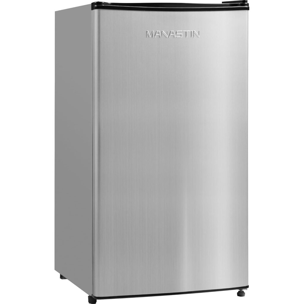 3.2 Cu. Ft Mini Fridge with Freezer for Bedroom, Dorm, Office, Energy Saving Compact Refrigerator with Adjustbale Thermostat, Removable Glass Shelves and Reversible Door (Stylish Sliver)
