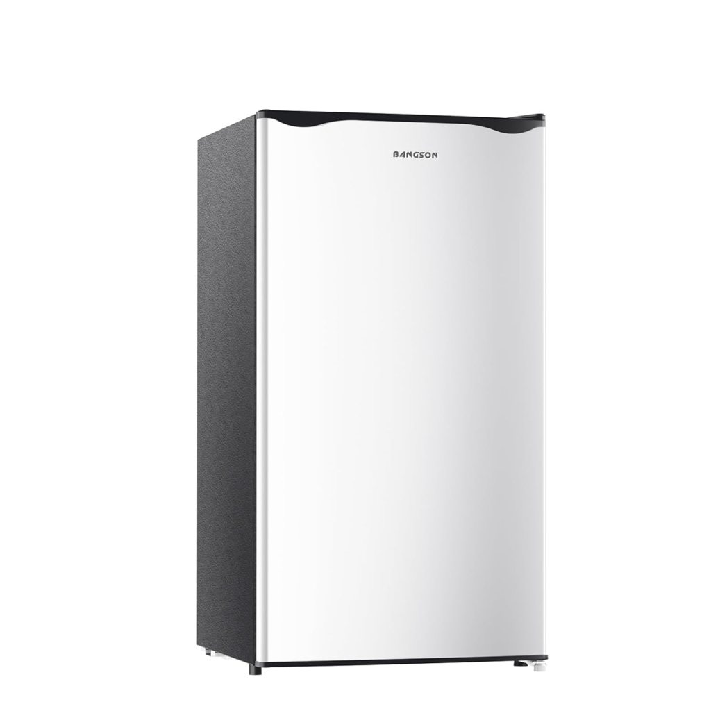 BANGSON Mini Fridge with Freezer, 3.2Cu.Ft, Single Door Small Refrigerator, Energy-Efficient, Low Noise, Mini fridge for Bedroom Dorm and Office, Silver