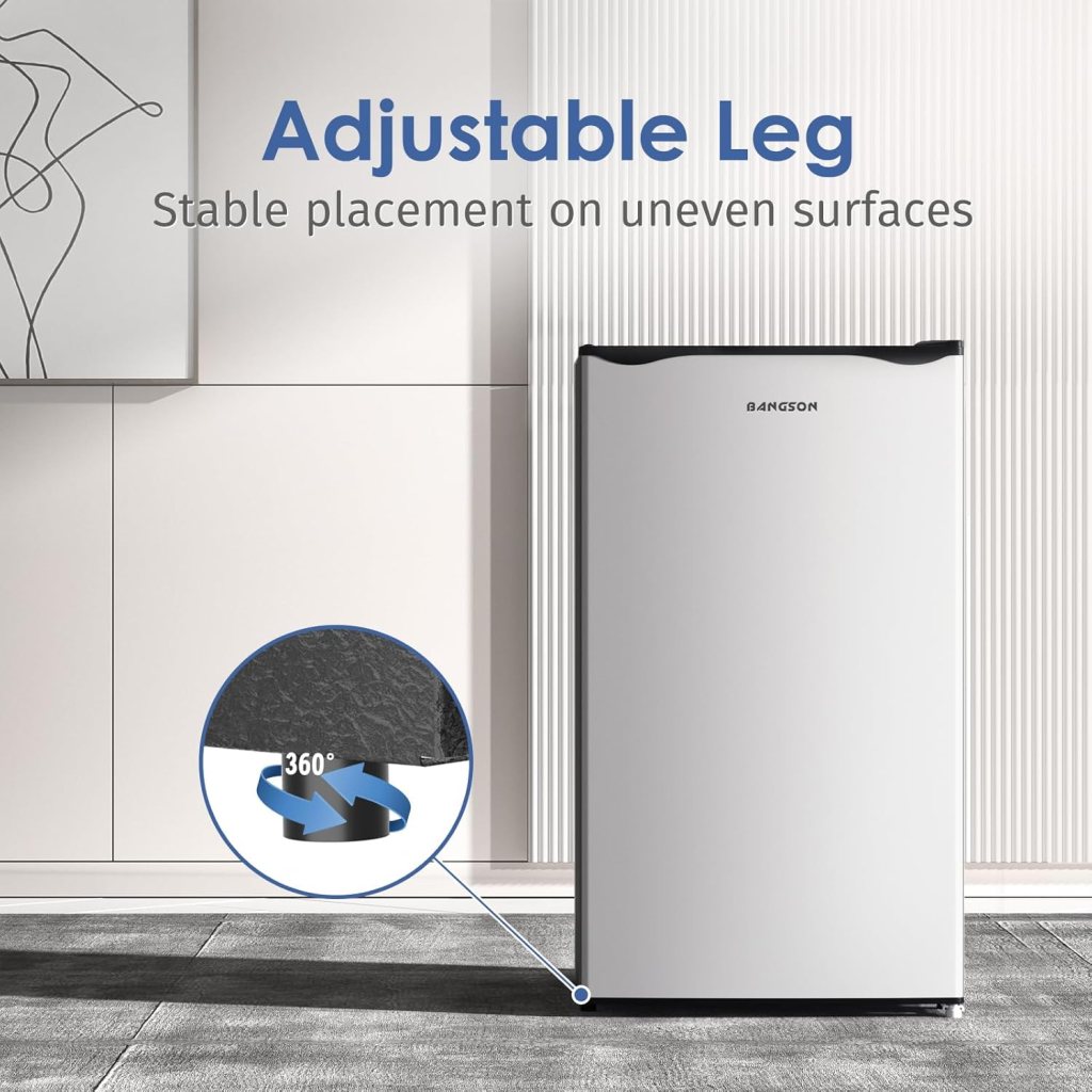 BANGSON Mini Fridge with Freezer, 3.2Cu.Ft, Single Door Small Refrigerator, Energy-Efficient, Low Noise, Mini fridge for Bedroom Dorm and Office, Silver BANGSON Mini Fridge with Freezer, 3.2Cu.Ft, Single Door Small Refrigerator, Energy-Efficient, Low Noise, Mini fridge for Bedroom Dorm and Office, Silver