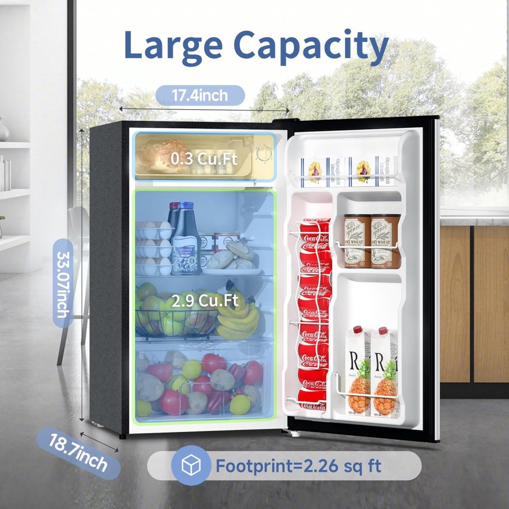 BANGSON Mini Fridge with Freezer, 3.2Cu.Ft, Single Door Small Refrigerator, Energy-Efficient, Low Noise, Mini fridge for Bedroom Dorm and Office, Silver BANGSON Mini Fridge with Freezer, 3.2Cu.Ft, Single Door Small Refrigerator, Energy-Efficient, Low Noise, Mini fridge for Bedroom Dorm and Office, Silver