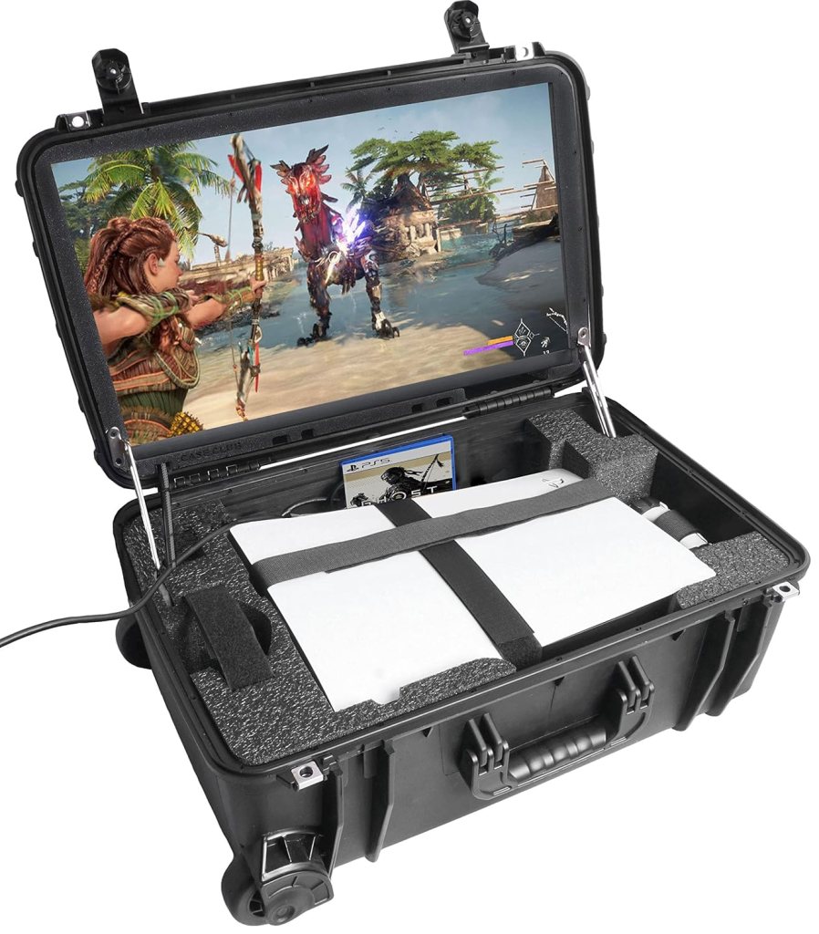 Case Club Gaming Station Fits PS5. Comes with Built-in 24 1080p Monitor. Fits PlayStation 5 (Gen 1 Disc, Digital, or Slim), Controllers, Games, and More. 1MS / 144 Hz