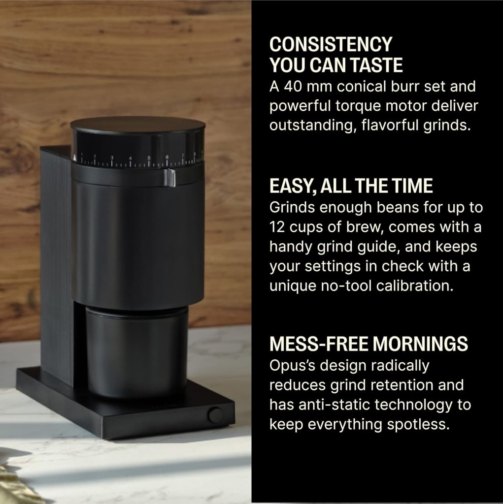 Fellow Opus Conical Burr Coffee Grinder - All Purpose Electric - Espresso Grinder with 41 Settings for Drip, French Press, Cold Brew - Matte Black Fellow Opus Conical Burr Coffee Grinder - All Purpose Electric - Espresso Grinder with 41 Settings for Drip, French Press, Cold Brew - Matte Black