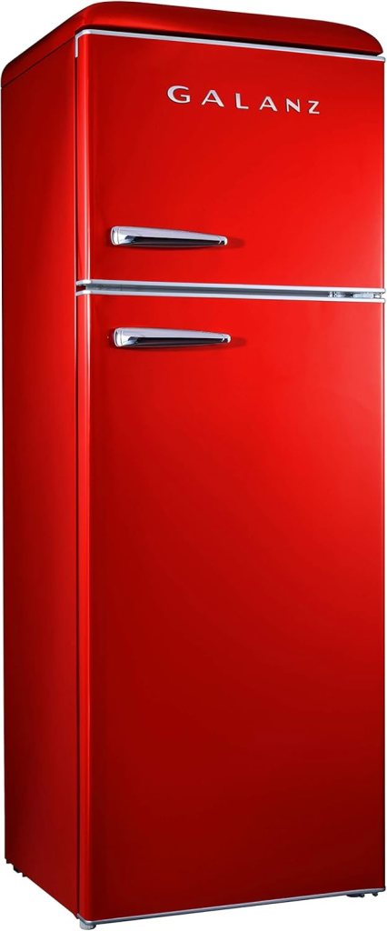 Galanz GLR12TRDEFR Refrigerator, Dual Door Fridge, Adjustable Electrical Thermostat Control with Top Mount Freezer Compartment, Retro Red, 12.0 Cu Ft Galanz GLR12TRDEFR Refrigerator, Dual Door Fridge, Adjustable Electrical Thermostat Control with Top Mount Freezer Compartment, Retro Red, 12.0 Cu Ft