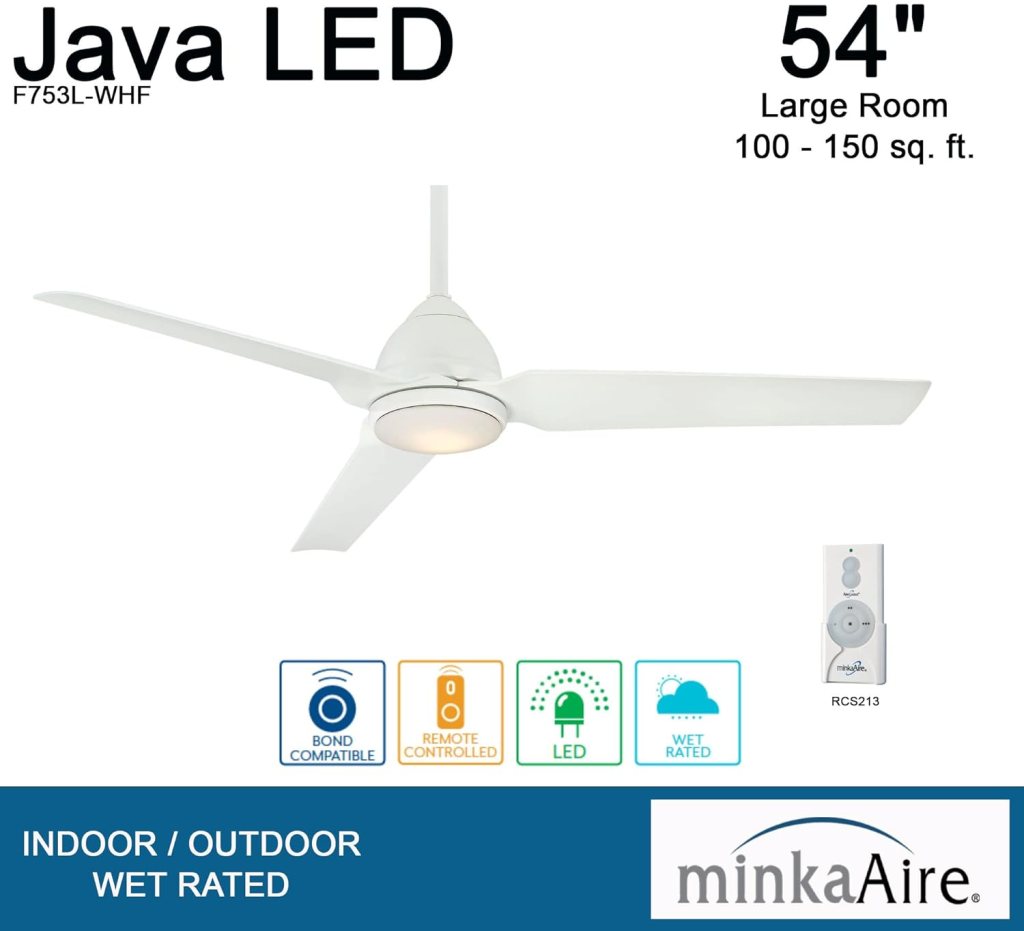 MINKA-AIRE F753L-CL Java 54 Inch Outdoor Ceiling Fan with Integrated LED Light in Coal Finish MINKA-AIRE F753L-CL Java 54 Inch Outdoor Ceiling Fan with Integrated LED Light in Coal Finish