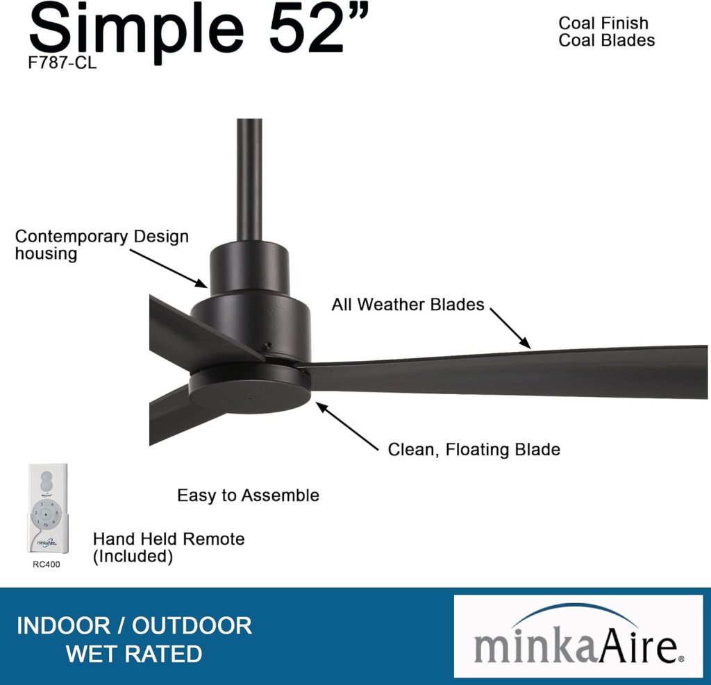 MINKA-AIRE F787-CL Simple 52 Inch Outdoor 3 Blade Ceiling Fan with DC Motor in Coal Finish