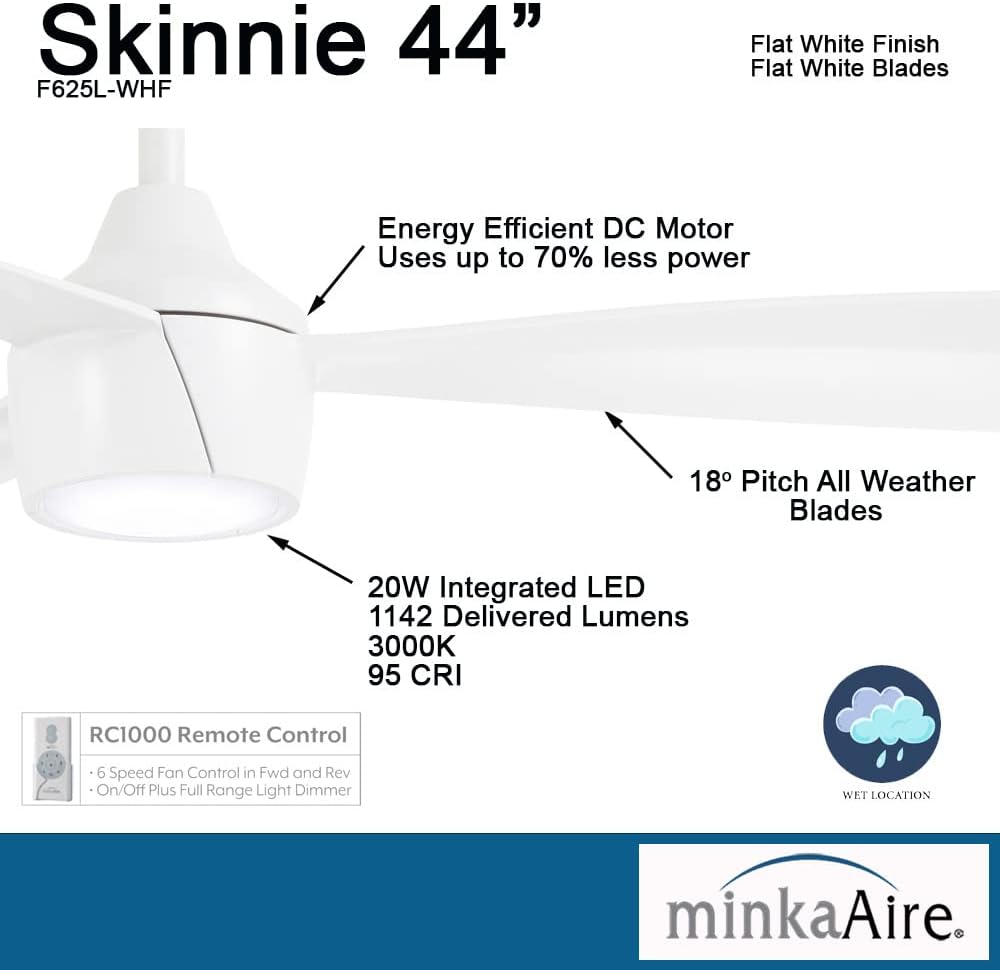MINKA-AIRE Skinnie 44 Outdoor LED Ceiling Fan F625L-CL - Coal