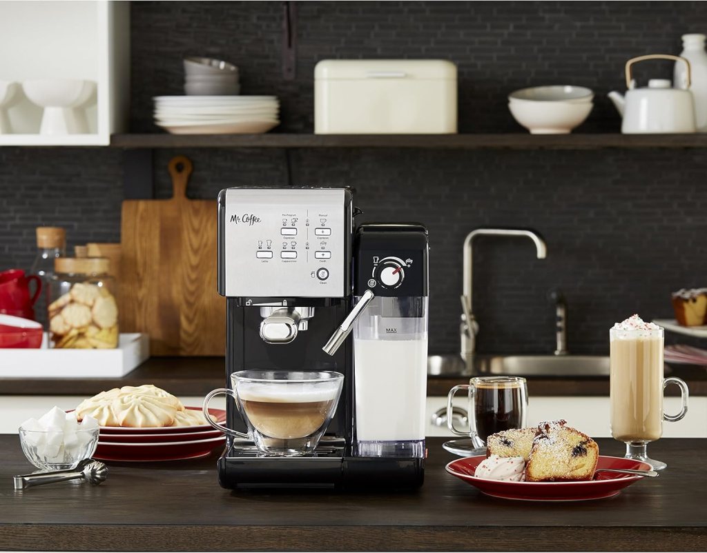 Mr. Coffee Programmable Espresso Cappuccino Machine with Automatic Milk Frother 19-Bar Pump, Stainless Steel Mr. Coffee Programmable Espresso Cappuccino Machine with Automatic Milk Frother 19-Bar Pump, Stainless Steel