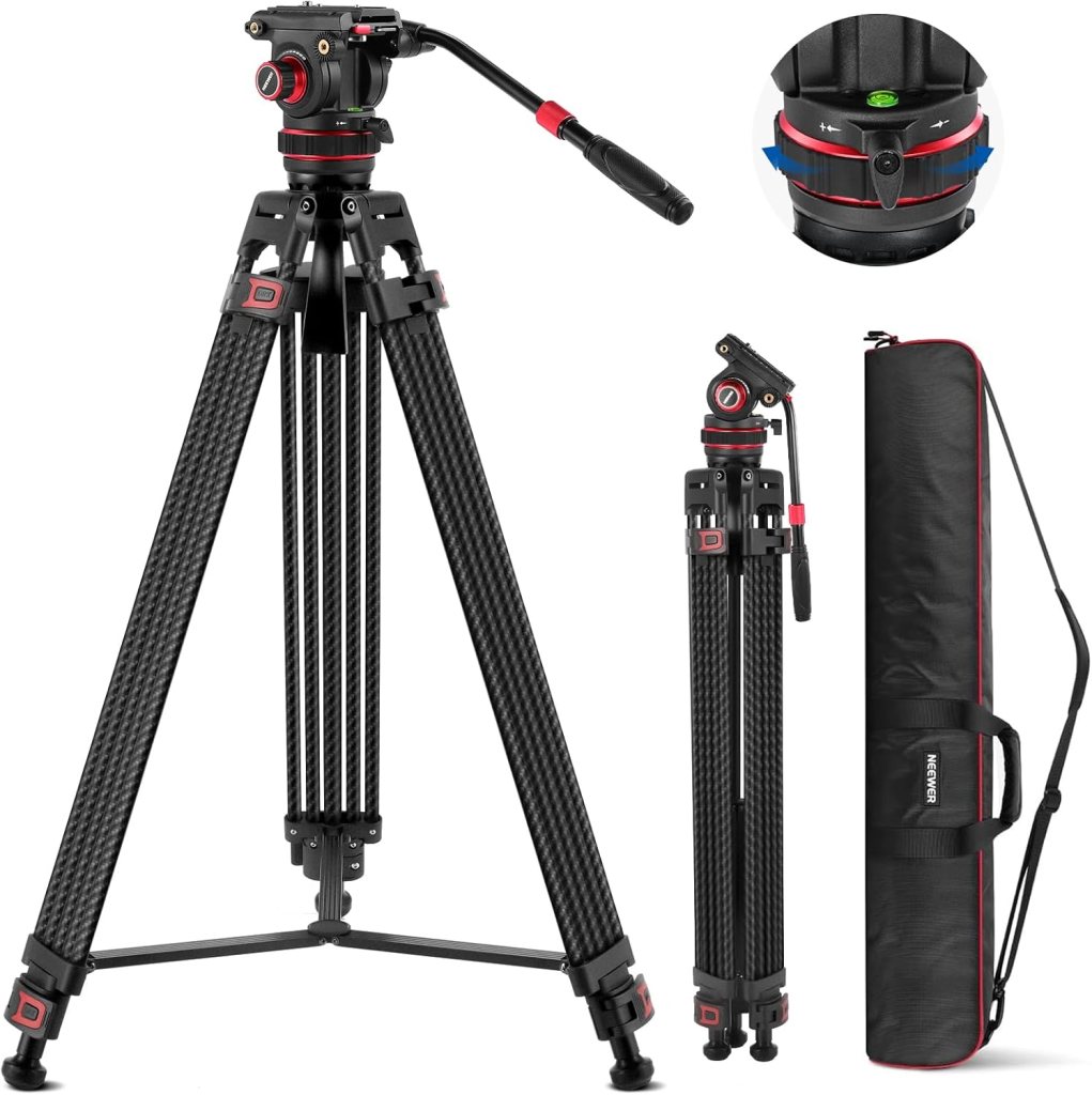 NEEWER 78 Pro Video Tripod Carbon Fiber with Fluid Head Adjustable 360° Pan 145° Tilt Damping, DSLR Camera Tripod Heavy Duty QR Plate, Max Load 22lb, TP76 NEEWER 78 Pro Video Tripod Carbon Fiber with Fluid Head Adjustable 360° Pan 145° Tilt Damping, DSLR Camera Tripod Heavy Duty QR Plate, Max Load 22lb, TP76