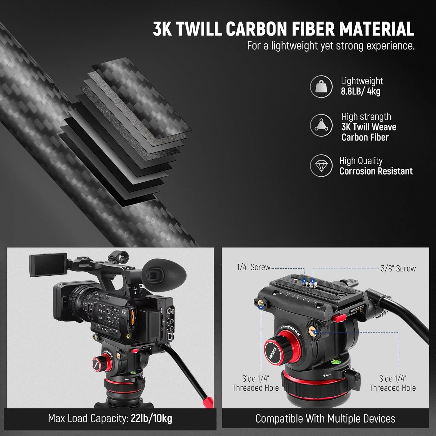 neewer-78-pro-video-tripod-carbon-fiber-with-fluid-head-adjustable-360-pan-145-tilt-damping-dslr-camera-tripod-heavy-dut-3