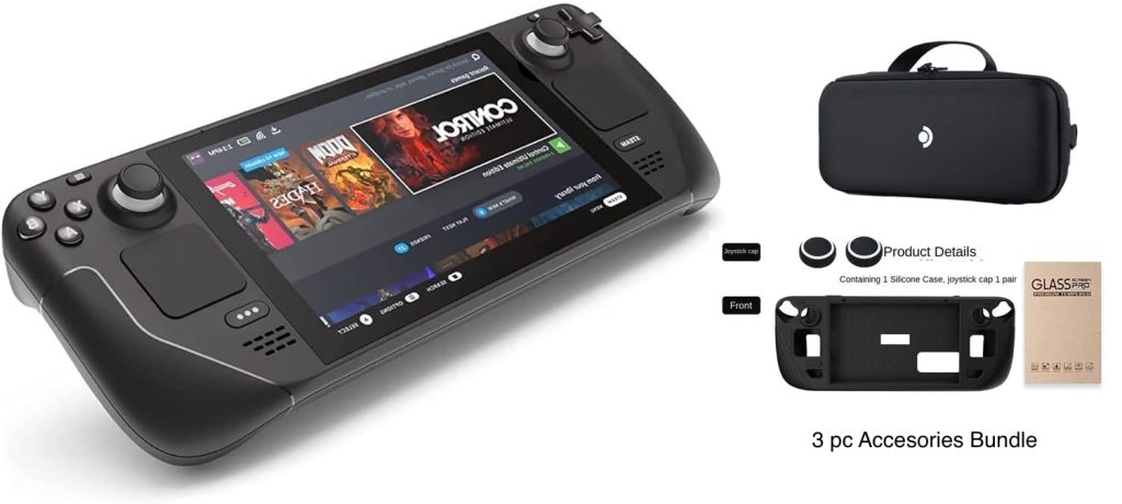 Valve Steam Deck 1TB Upgraded Handheld Gaming Console with Carring case, 1280 x 800 LCD Display Silicone Soft Cover Protector  Joystic Cap  Tempered Glass Film Bundle
